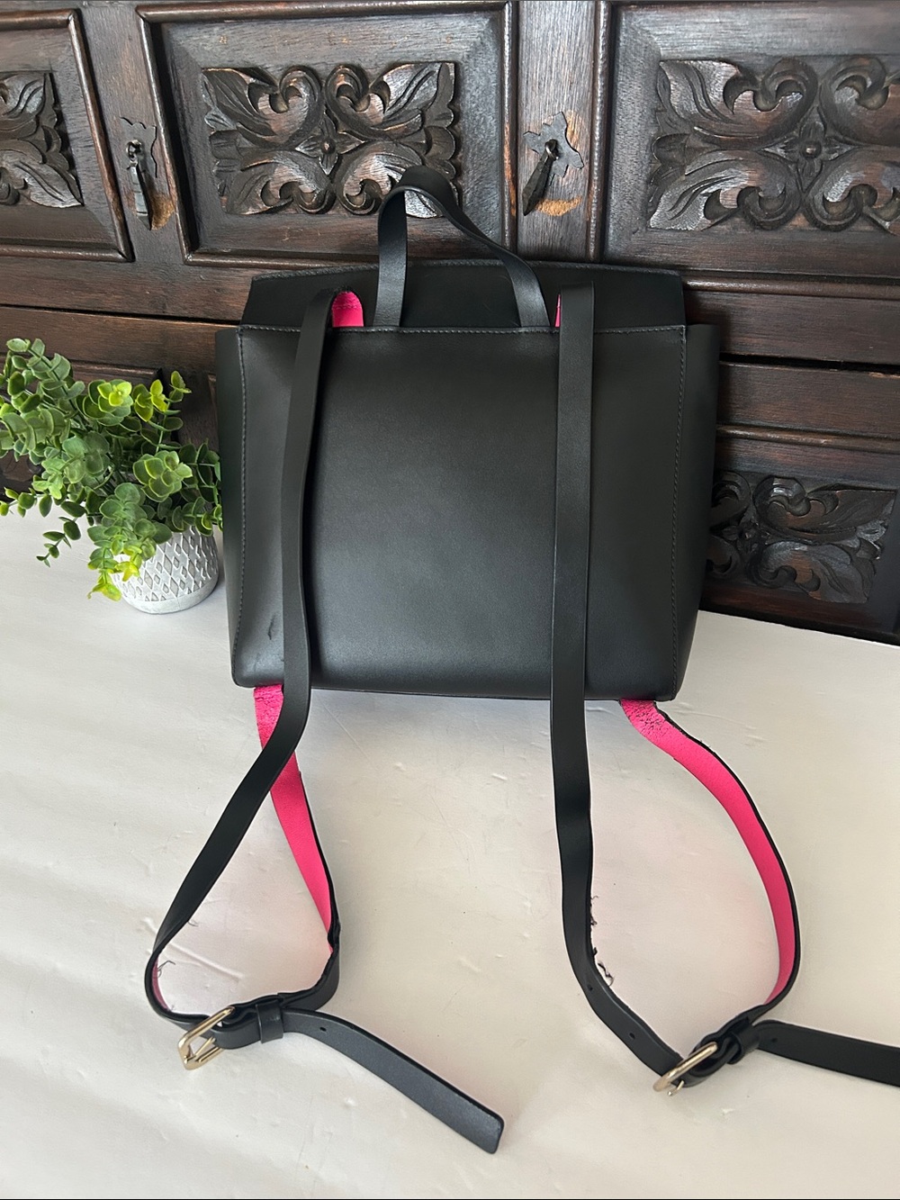 kate spade Black Leather Backpack with Pink Strap Accents - Picture 7 of 17